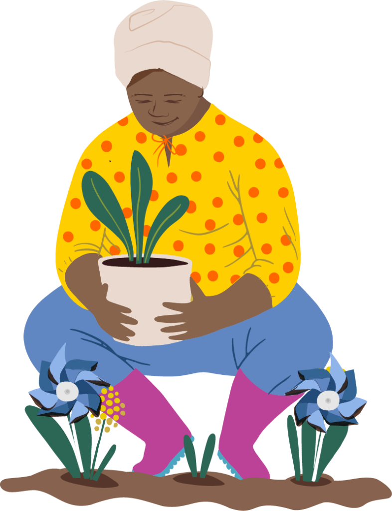 woman planting pinwheels